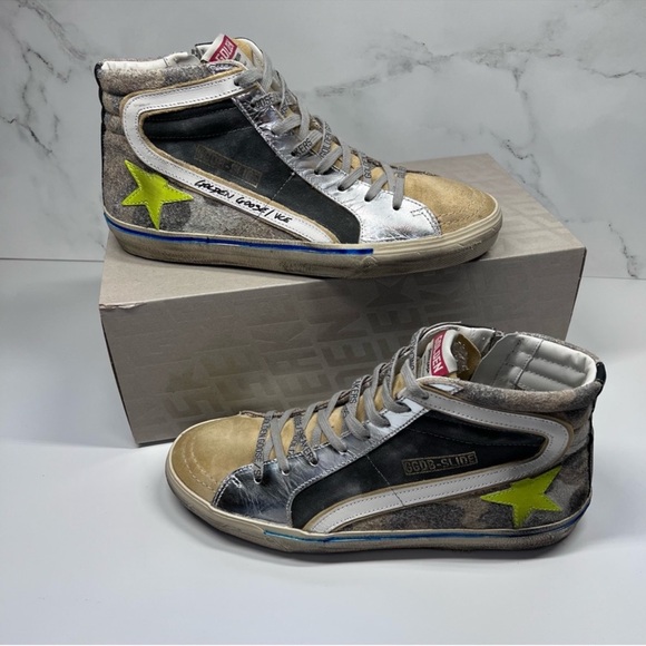 Golden Goose Slide Double Quarter Suede Toe Camo Print Leather Star High Sneaker - Picture 2 of 16